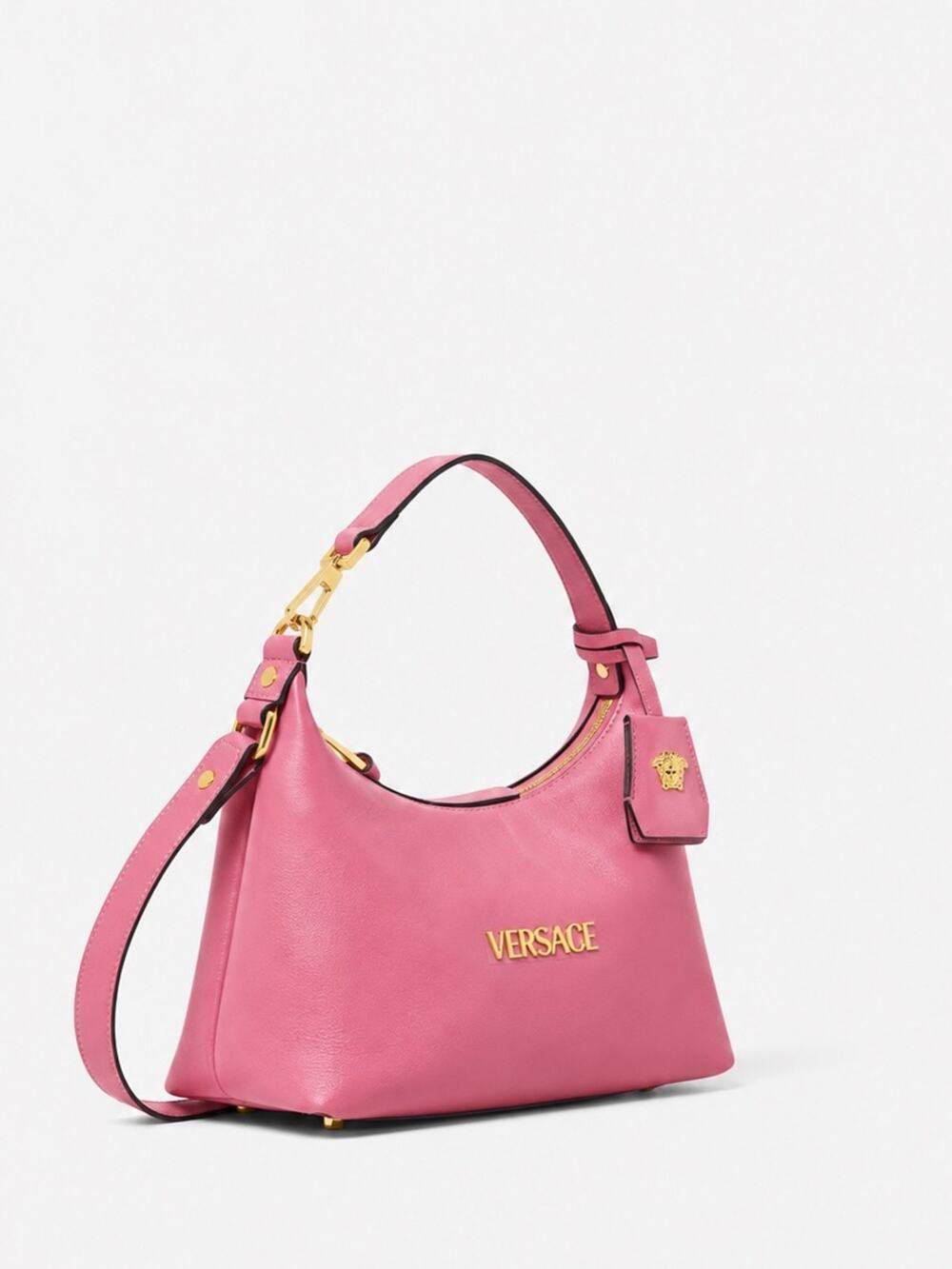 Versace Tag Small Leather Tote Bag English Rose